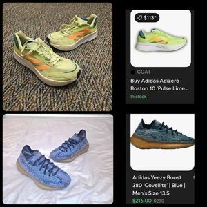 Adidas Yeezy Boost 380 'Covellite + Adizero Boston 10 'Pulse Lime - sz 9.5 Lot